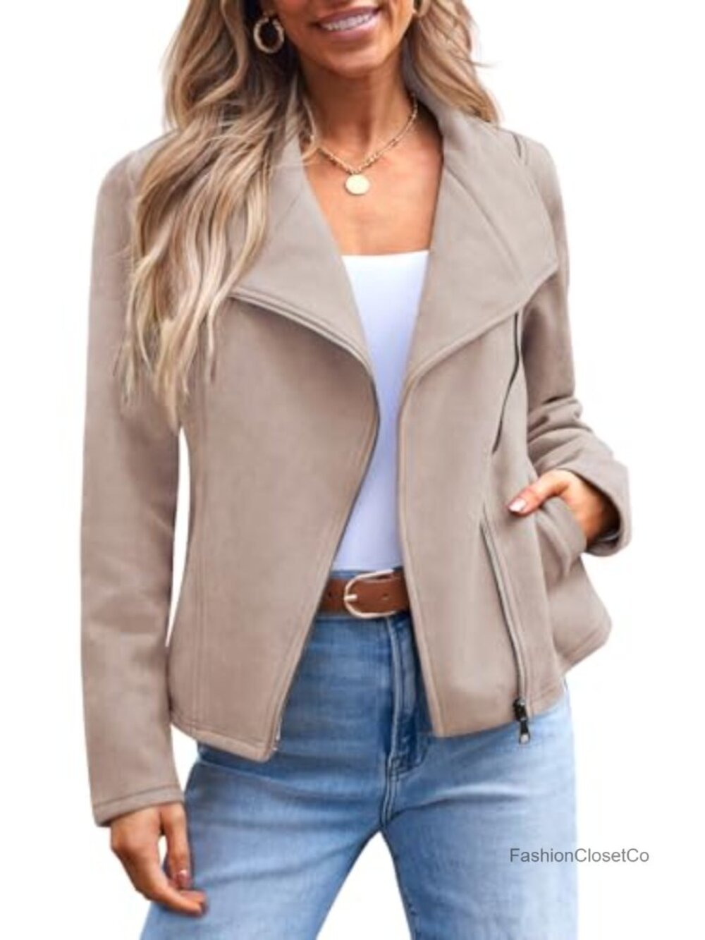 Faux Suede Leather Lightweight Moto Fall Jacket